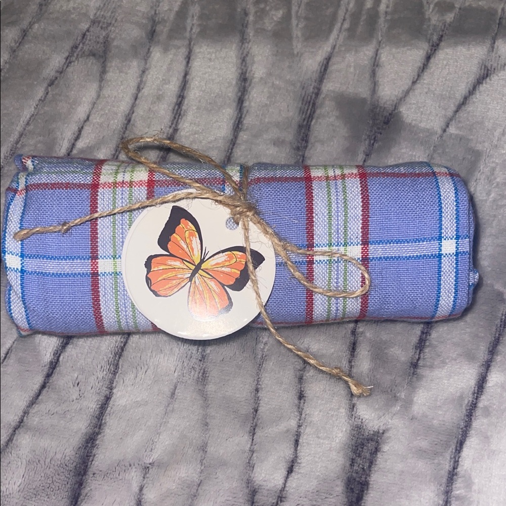 Blue Plaid Kitchen Towel Roll with Butterfly Tag
